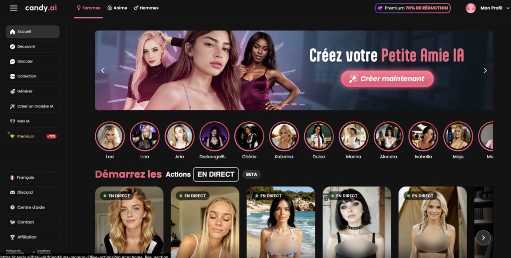 Candy AI interface and available characters