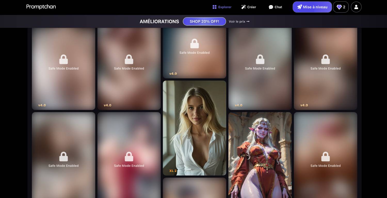 Promptchan AI home page and creation tools